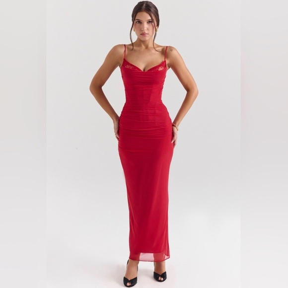 House of CB Dresses & Skirts - HOUSE OF CB 'Nalini' Holly Red Mesh Corset Maxi Dress